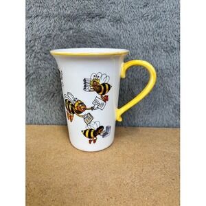 Vintage 1998 Teleflora Busy Bees Office Work Ceramic Coffee Mug Yellow Handle